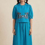Bird Garden Cross loom Overtop with Adjustable Side Ties And Embroidery - Western Era Tops for women