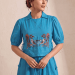 Bird Garden Cross loom Overtop with Adjustable Side Ties And Embroidery - Western Era Tops for women