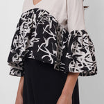 Black and White Linen Color Block Top - Western Era Tops for women