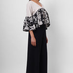 Black and White Linen Color Block Top - Western Era Tops for women