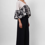 Black and White Linen Color Block Top - Western Era Tops for women