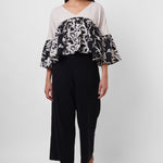 Black and White Linen Color Block Top - Western Era Tops for women