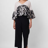 Black and White Linen Color Block Top - Western Era Tops for women