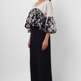 Black and White Linen Color Block Top - Western Era Tops for women