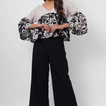 Black and White Linen Color Block Top - Western Era Tops for women