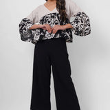 Black and White Linen Color Block Top - Western Era Tops for women