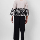 Black and White Linen Color Block Top - Western Era Tops for women