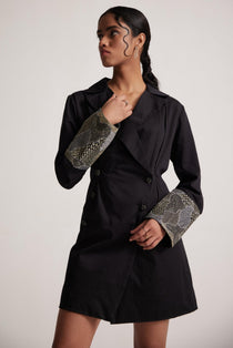 Black Dress Blazer with Zari Embroidered Cuff and Button - Western Era Embroidery for women
