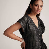 Black lurex Event Wear V - Neck Dress With Front Pin Tucks - Western Era Dresses for women