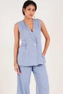 Blue Herringbone Relax Fit Top