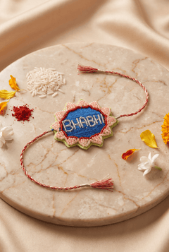 Blue Embroidered Rakhi with Delicate Pink and Green Beadwork - Western Era Rakhi for women