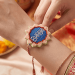 Blue Embroidered Rakhi with Delicate Pink and Green Beadwork - Western Era Rakhi for women