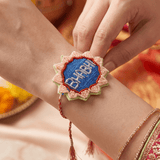 Blue Embroidered Rakhi with Delicate Pink and Green Beadwork - Western Era Rakhi for women