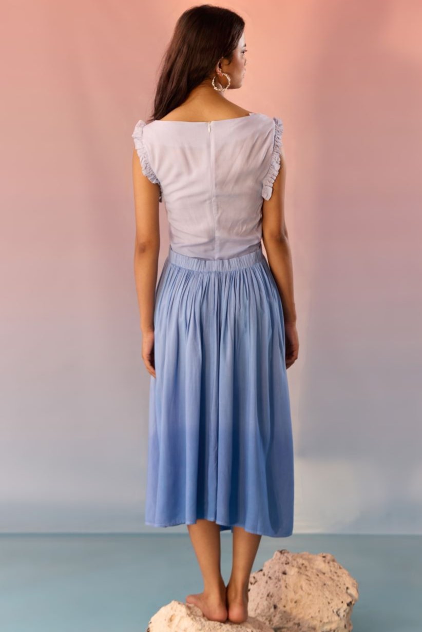 Blue Hue Ombre Pleated Dress - Western Era Dresses for women