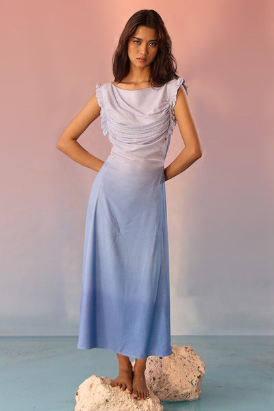 Ombre Dress for Women | Blue Pleated A-Line