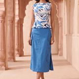 Blue & White Marble Print Top and Solid Skirt Co-Ord Set - Western Era Co-ord set for women