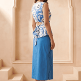 Blue & White Marble Print Top and Solid Skirt Co-Ord Set - Western Era Co-ord set for women