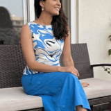 Blue & White Marble Print Top and Solid Skirt Co-Ord Set - Western Era Co-ord set for women