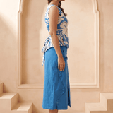 Blue & White Marble Print Top with Back Tie Knot - Western Era Tops for women