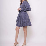 Blue White Pinstripe Short Dress With Bow Strap - Western Era Dresses for women