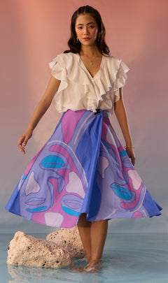Blue Yin Yang Face Print Skirt