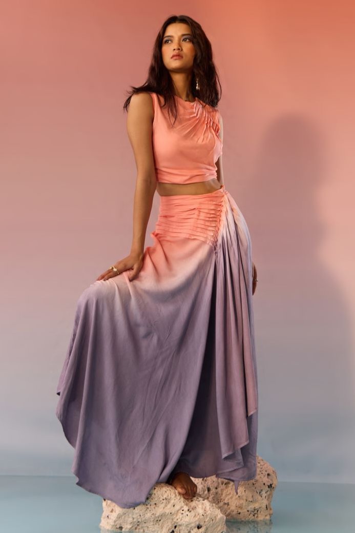 Blush and Slate Top Skirt Set - Western Era Cordset for women
