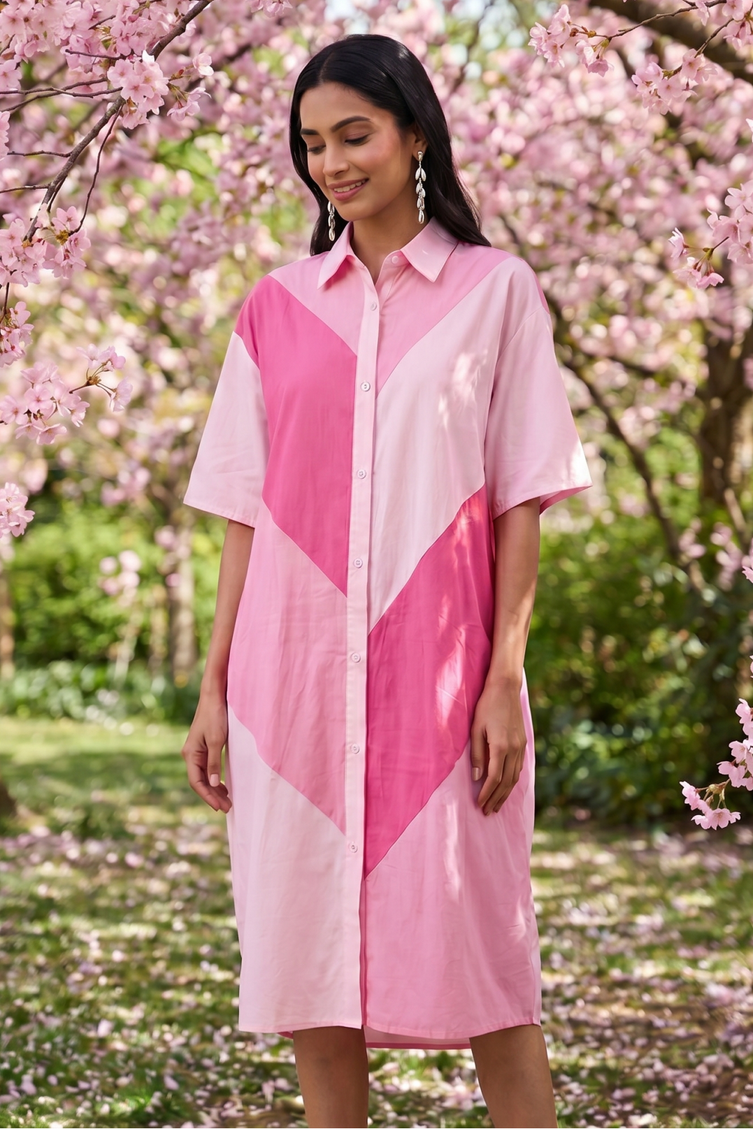 Blush Beam Button Down Collared Shirt Style Dress - Western Era Dresses for women