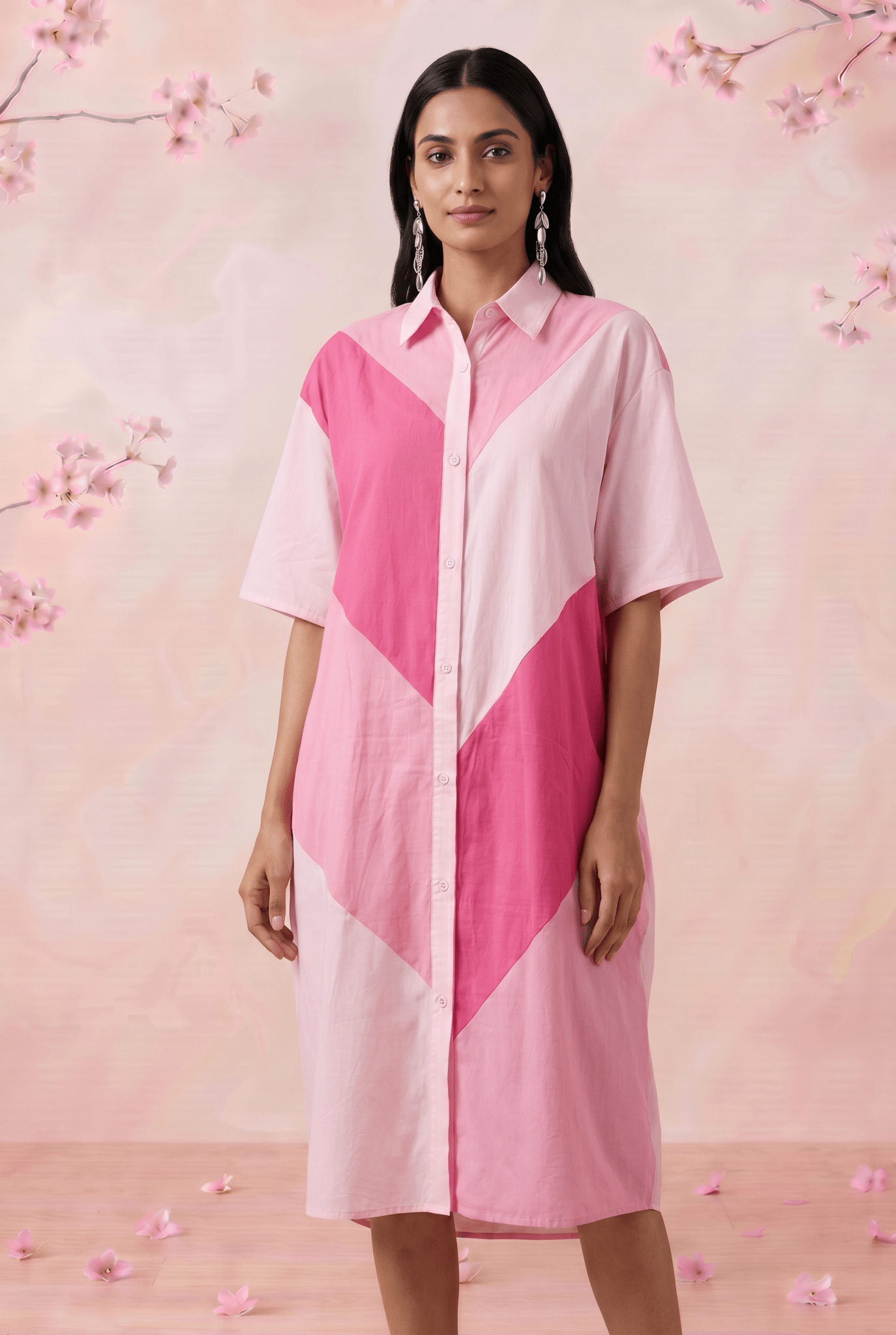 Blush Beam Button Down Collared Shirt Style Dress - Western Era Dresses for women