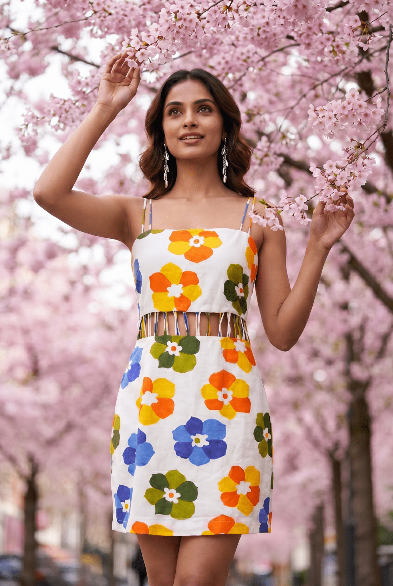 Breathable Cotton Floral Print Multi Strap Short Dress - Western Era Tops for women