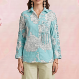 Bright Turquoise Floral Shirt With Front Pocket Co - Ord Set - Western Era Co - ord set for women