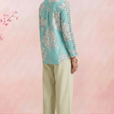 Bright Turquoise Floral Shirt With Front Pocket Co - Ord Set - Western Era Co - ord set for women