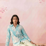 Bright Turquoise Floral Shirt with Front Pocket Detailing - Western Era Tops for women