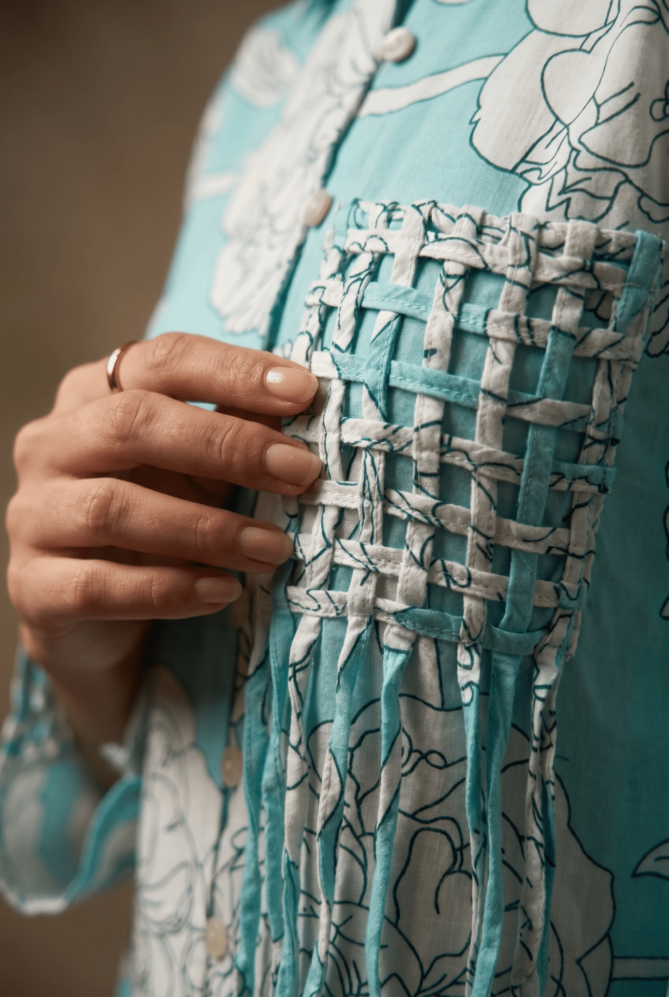 Bright Turquoise Floral Shirt with Front Pocket Detailing - Western Era Tops for women
