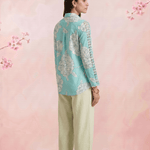 Bright Turquoise Floral Shirt with Front Pocket Detailing - Western Era Tops for women
