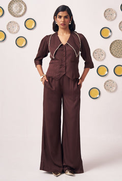 Brune Embellished Waistcoat Top & Wide-Leg Pants Co-Ord Set