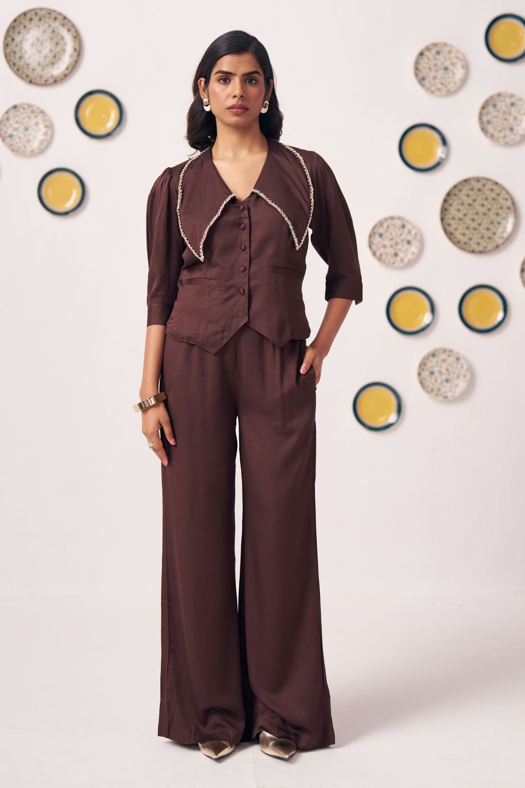 Brune Embellished Waistcoat Top & Wide - Leg Pants Co - Ord Set - Western Era Co - ord set for women