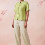 Celery Green Handcrafted Loop Buttons Top - Western Era Tops for women