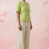 Celery Green Handcrafted Loop Buttons Top - Western Era Tops for women