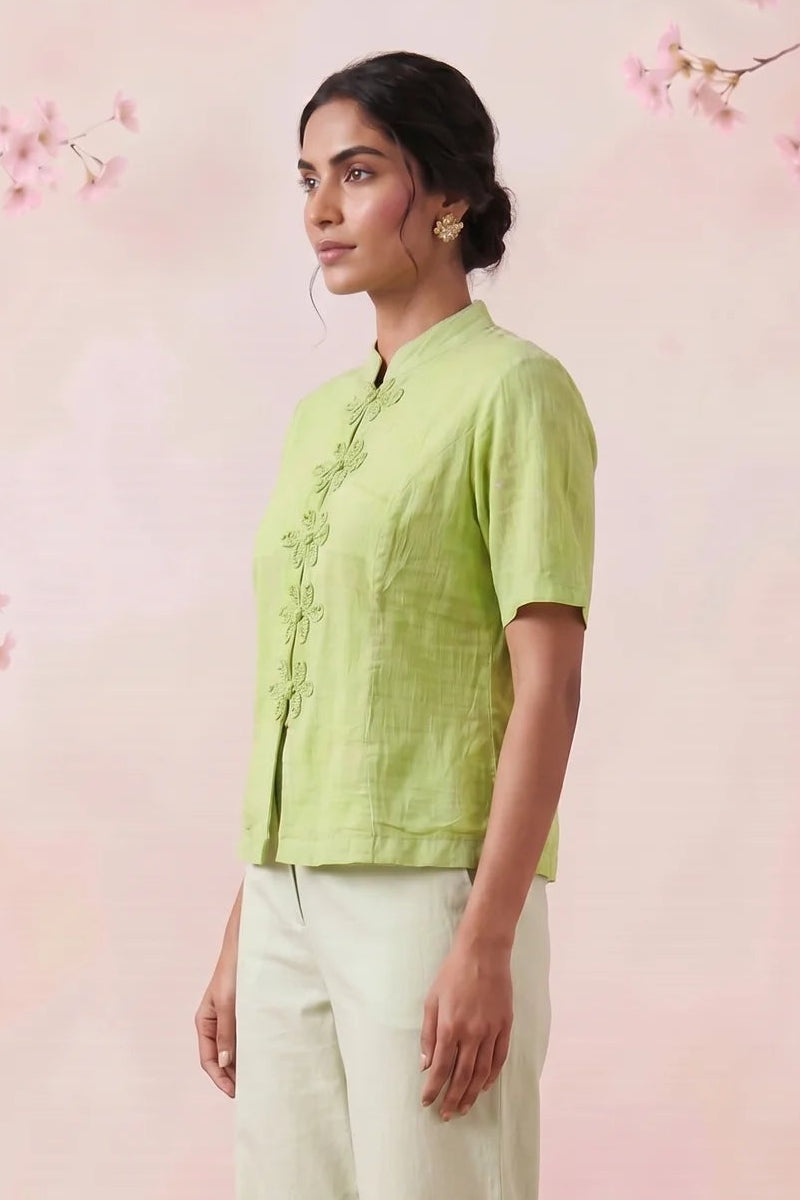 Celery Green Handcrafted Loop Buttons Top - Western Era Tops for women