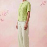 Celery Green Handcrafted Loop Buttons Top - Western Era Tops for women