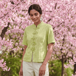 Celery Green Handcrafted Loop Buttons Top - Western Era Tops for women