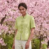 Celery Green Handcrafted Loop Buttons Top - Western Era Tops for women