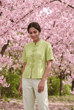 Celery Green Handcrafted Loop Buttons Top - Western Era Tops for women
