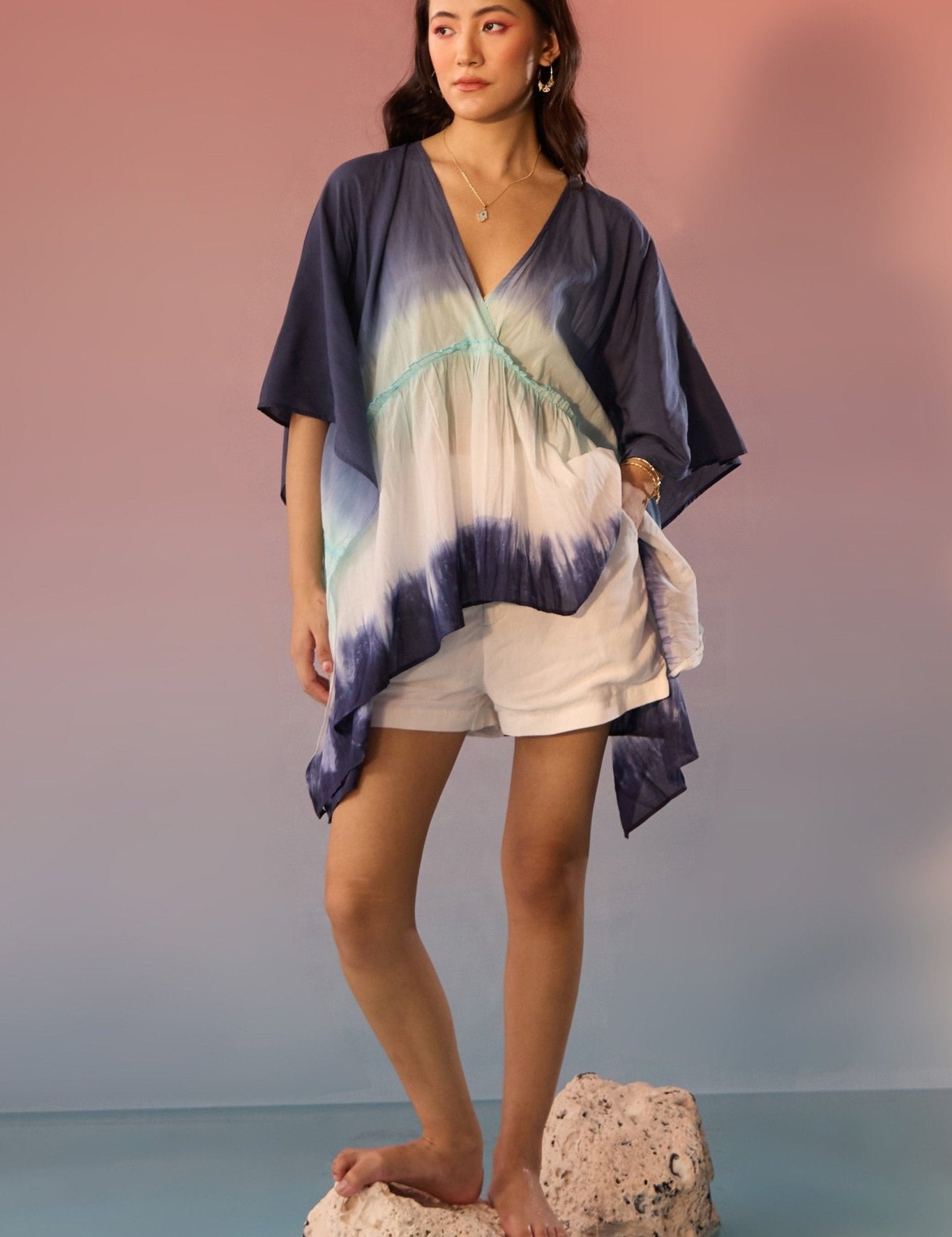 Cerulean Blue Ombre Oversized Kaftan - Western Era Dresses for women