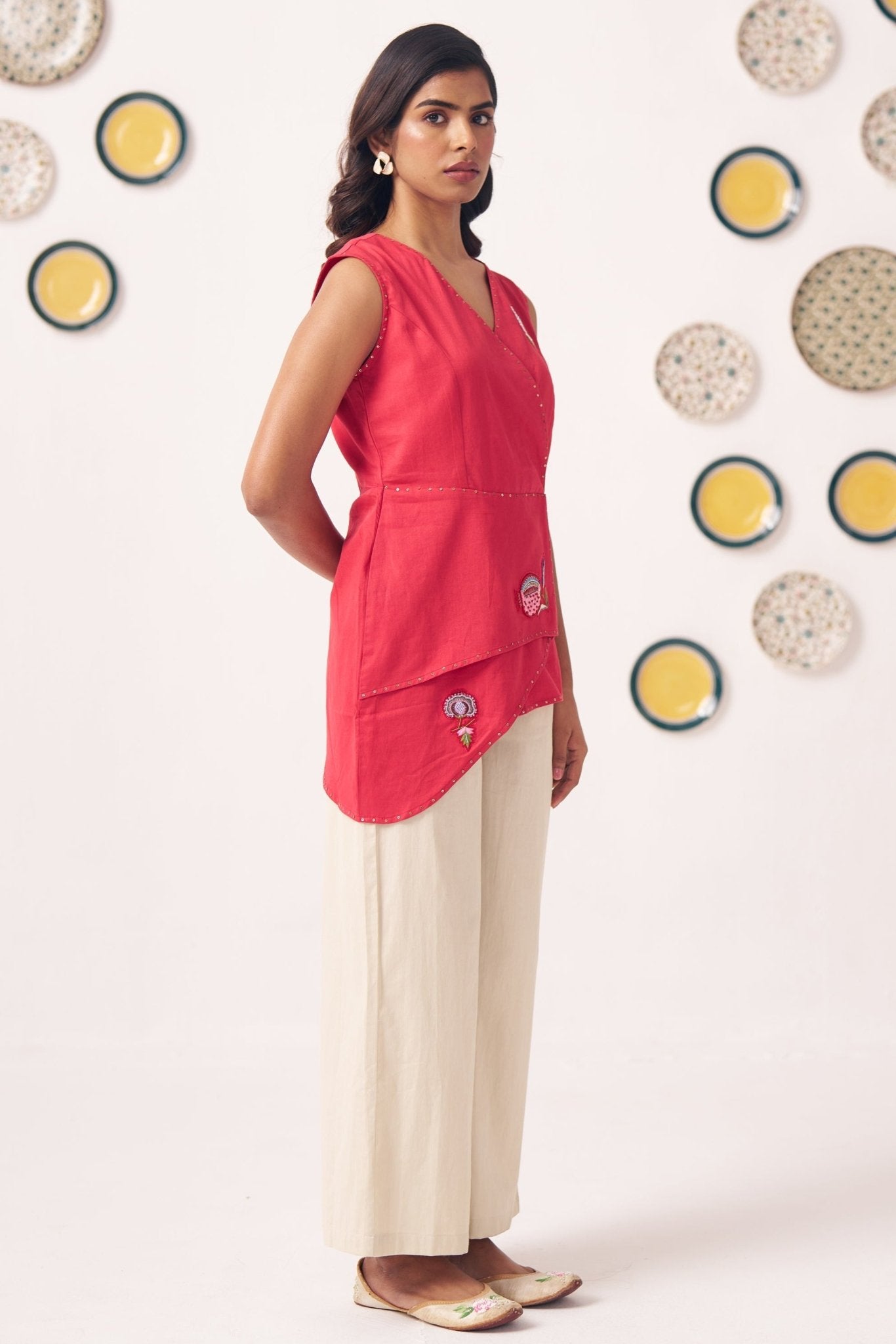 Chintz Embellished Embroidery Asymmetric Top Set - Western Era Co - ord set for women