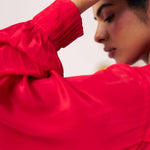 Chintz Embroidered Red Set with Pleated Sleeves - Western Era Co - ord set for women