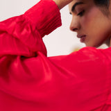 Chintz Embroidered Red Set with Pleated Sleeves - Western Era Co - ord set for women