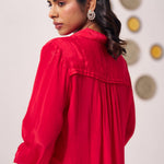 Chintz Embroidered Red Set with Pleated Sleeves - Western Era Co - ord set for women