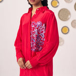 Chintz Embroidered Red Set with Pleated Sleeves - Western Era Co - ord set for women