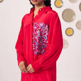 Chintz Embroidered Red Set with Pleated Sleeves - Western Era Co - ord set for women